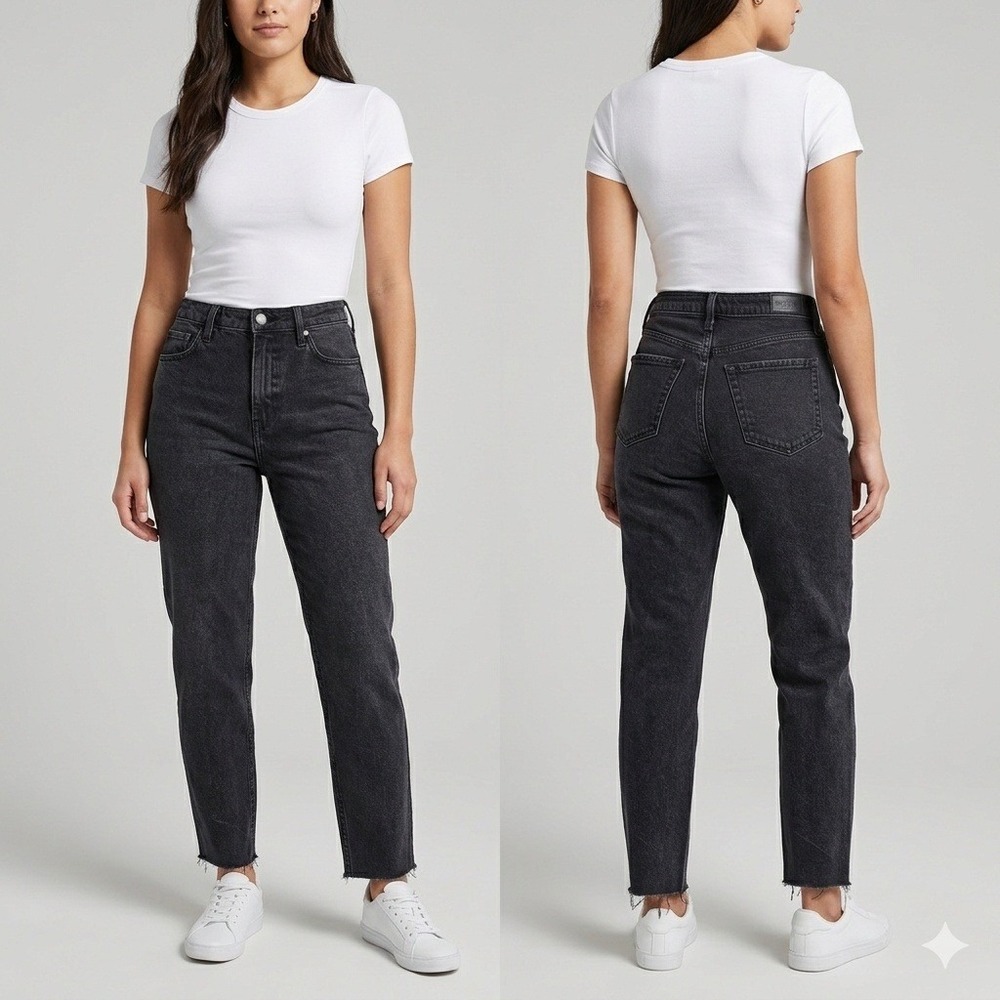 Hollister Straight Leg Jeans Women 29 x 27 Charcoal Black Good Raw Hem High Rise